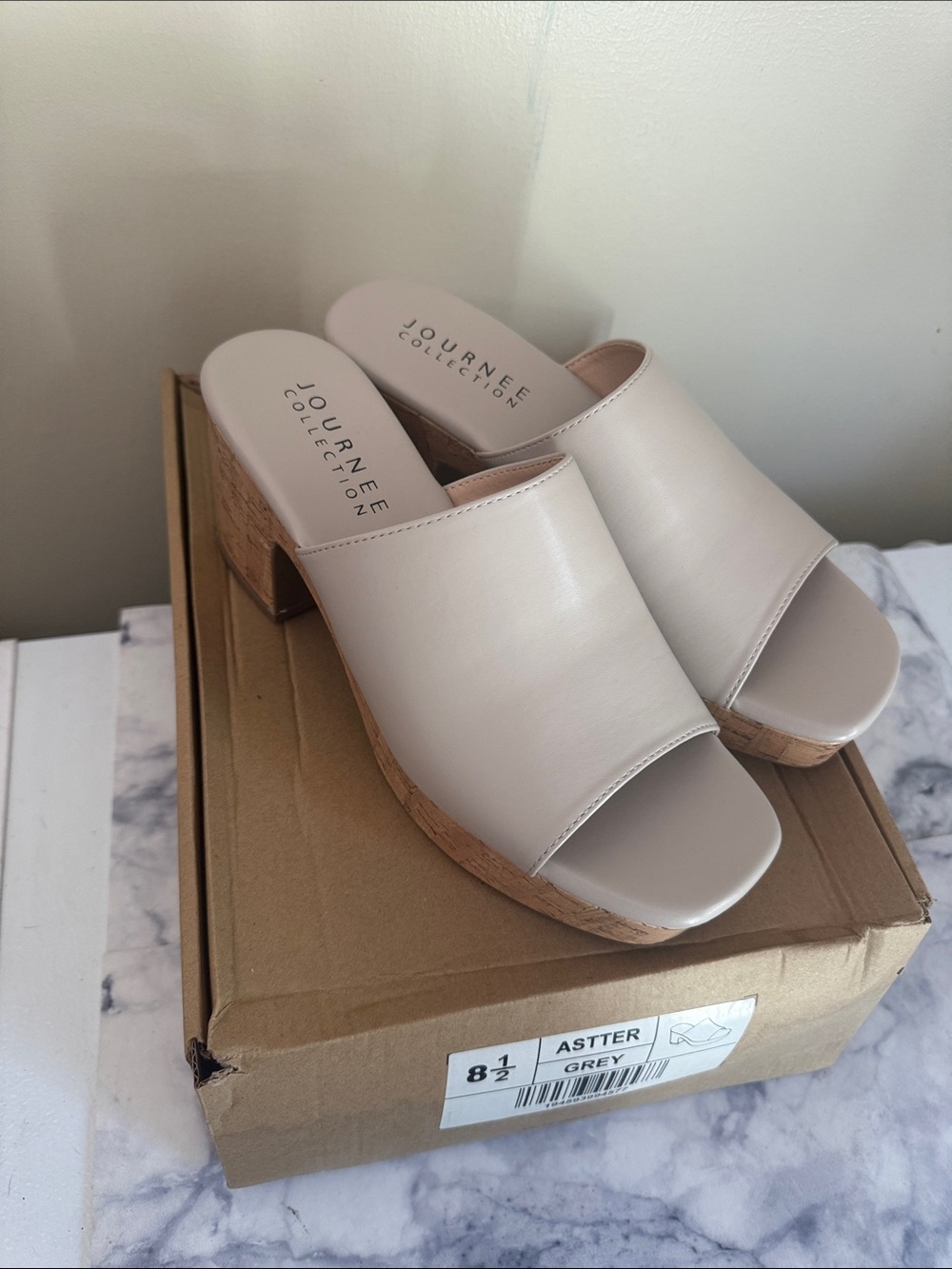 Journee Collection Nude Open-Toe Cork Block Heel Mules